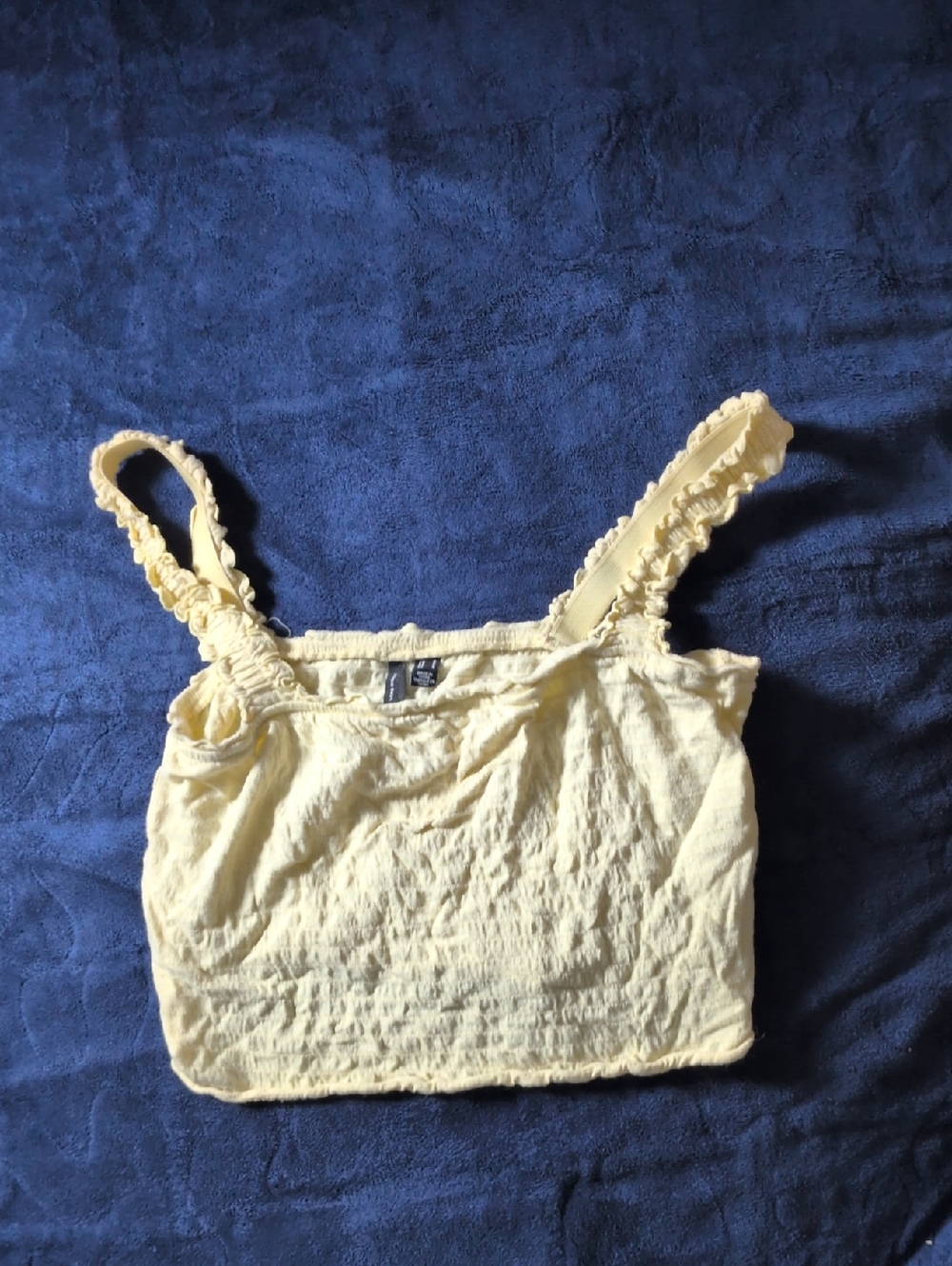 Vero Moda Pale Yellow Ruffle-Strap Smocked Crop Camisole